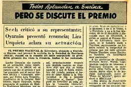 Todos aplauden a Encina, pero se discute el premio  [artículo].
