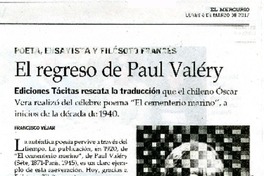 El regreso de Paul Valéry  [artículo] Francisco Véjar.