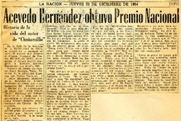 Acevedo Hernández obtuvo premio nacional.  [artículo]