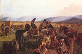 Rodeo de huasos maulinos, atribuido a Juan Mauricio Rugendas.