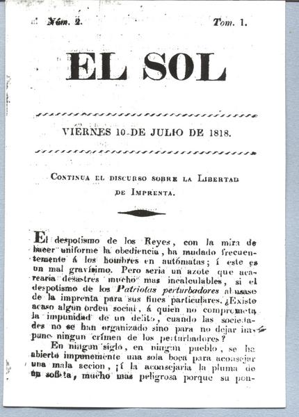 El Sol, Núm. 2, Tom. 1, Continúa el discurso sobre la Libertad de Imprenta.