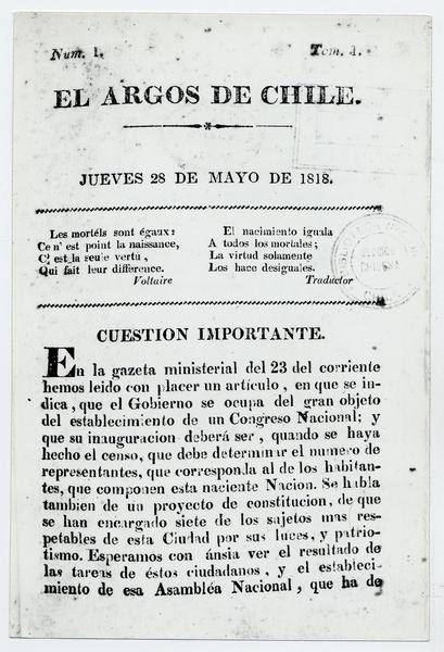 El Argos de Chile, Núm., 1 Tom. 4, Cuestión Importante