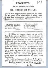 Prospecto de un periódico titulado El Argos de Chile Prospecto de un periódico titulado El Argos de Chile