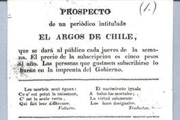 Prospecto de un periódico titulado El Argos de Chile