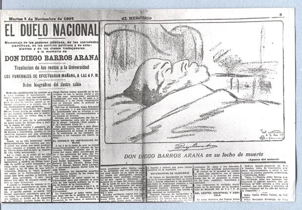 El Mercurio, el duelo nacional por la muerte de Don Diego Barros Arana.