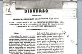 Discurso pronunciado por D. Diego Barros Arana en su incorporación en la Facultad de Filosofía i Humanidades de la Universidad de Chile En elojio de su predecesor D. Luis Antonio Vendel-Heyl