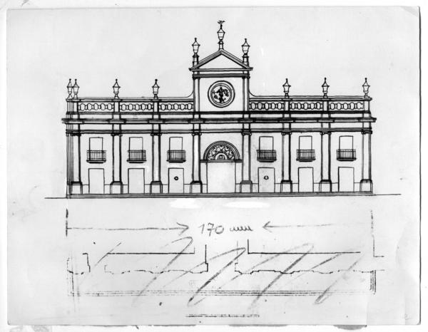 [Edificio del Real Palacio del Tribunal del Consulado, en el cual funcionó la Biblioteca Nacional desde 1886 hasta 1925 : dibujo]