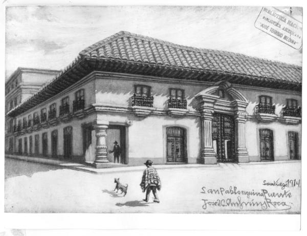 [Casa esquina de la calle San Pablo con Puente, actualmente Paseo Puente, con algunos transeúntes. Santiago 1914]