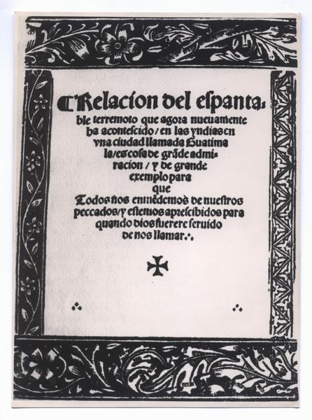 [Portada de libro antiguo, titulado "Relacion del elpanta"]