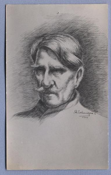 [Alberto Ghiraldo, dibujo del retrato frontal de rostro]