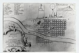 Plan de la Ville de Santiago, Capitale du Royaune de Chili : scituée par 33d. 40'de lati.de australe a 28 lieues du port de Valparaisso dans la Mer du Sud