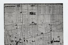 Plano de Santiago, con las divisiones politicas y administrativas, los ferrocarriles Urbanos i a Vapor. Establecimientos de instrucción de beneficencia i religiosos. Con ios proyectos de canalización del Río, Camino de Cintura, Ferrocarriles, etc.