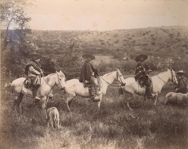 [Tres huasos a caballo en un cerro]