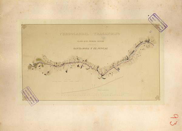 Plano de la primera seccción comprendiada entre Santa Rosa y el Juncal. Ferrocaril Trasandino