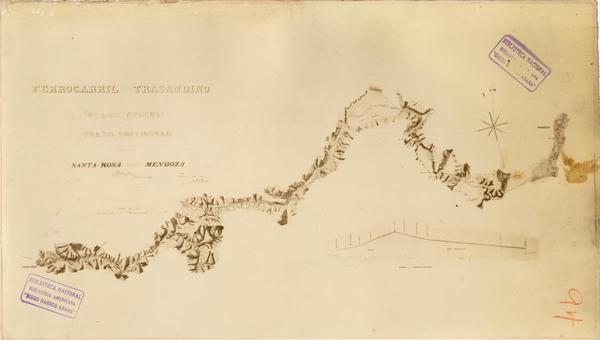 Plano general trazo preliminar desde Santa Rosa hasta Mendoza. Ferrocarril Trasandino