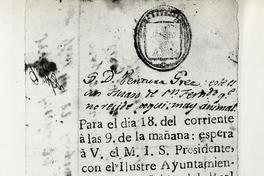 [Reproducción fotográfica de documento antiguo impreso, escrito en español, aviso de una cita del Sr. Presidente del Ilustre Ayuntamiento, por la defensa del Reino]