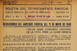 Boletín del Departamento Sindical. Boletín del Departamento Sindical.