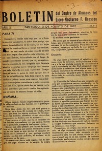 Boletín del Centro de Alumnos del Liceo Nocturno F. Hanssen.