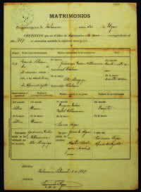 Certificado de Matrimonio de Jerónimo Godoi y Peta Alcayaga.