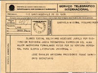 [Telegrama] 1935 nov. 21, Santiago [a] Gabriela Mistral, Brasil