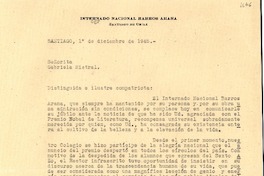 [Carta] 1945 dic. 1, Santiago, Chile [a] Gabriela Mistral