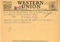 [Telegrama] 1946 mayo 13, Santiago, Chile [a] Gabriela Mistral, Los Angeles
