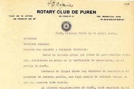 [Carta] 1947 abr. 1, Purén, Malleco, Chile [a] Gabriela Mistral, Los Ángeles, California