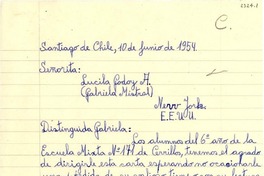 [Carta] 1954 jun. 10, Santiago, Chile [a] Lucila Godoy A. New York, EE.UU.
