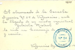 [Tarjeta] 1954 sept. 8, Valparaíso, [Chile] [a] Gabriela Mistral