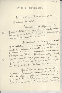 [Carta] 1943 dic. 22, Buenos Aires, [Argentina] [a] Gabriela Mistral