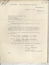 [Carta] 1968 Nov. 27, Newark, New Jersey, [EE.UU.] [a] Marie Rodell and Joan Daves, Inc., Literary Agents, New York, [EE.UU.]
