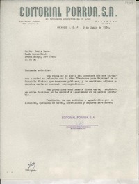 [Carta] 1966 jun. 2, Av. República Argentina, México D.F., México [a la] Srita. Doris Dana, Hack Green Road, Pound Ridge, New York, [EE.UU.]