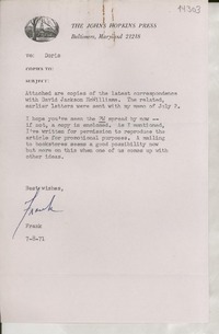 [Carta] 1971 Aug. 7, [Baltimore, Maryland, Estados Unidos] [a] Doris [Dana]