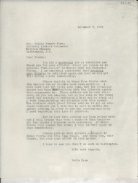 [Carta] 1966 Nov. 5, [a la] Sra. Concha Romero James, Cultural Affairs Counselor, Mexican Embassy, Washington, D.C., [EE.UU.]