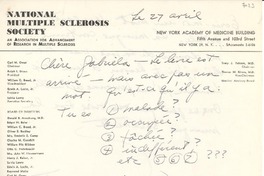 [Carta] avril 27, New York, [EE.UU.] [a] Gabriela [Mistral]