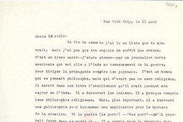 [Carta] août 11, New York City, [EE.UU.] [a] Gabriela [Mistral]