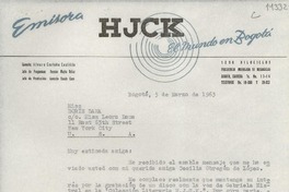 [Carta] 1963 mar. 5, Bogotá, [Colombia] [a] Miss Doris Dana, New York City, U. S. A.
