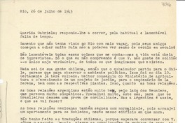 [Carta] 1943 julho 26, Rio, [Brasil] [a] Gabriela [Mistral]