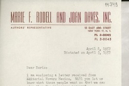 [Carta] 1957 Apr. 8, [New York, Estados Unidos] [a] Miss Doris Dana 204 East 20th Street, New York City 3, New York