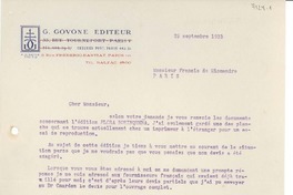[Carta] 1933 sept. 29, Paris, [Francia] [a] Francis de Miomandre