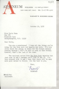 [Carta] 1972 Oct. 10, 122 East 42 street, New York city 10017, [Estados Unidos] [a] Miss Doris Dana, Box 784, Bridgehampton, N. Y. 11932
