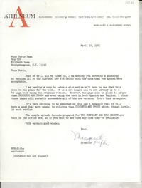 [Carta] 1973 Apr. 10, 122 East 42 street, New York City 10017, [EE.UU.] [a] Miss Doris Dana, Box 784, Hildreth Lane, Bridgehampton, N. Y. 11932, [EE.UU.]