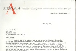 [Carta] 1973 May 10, 122 East 42 street, New York City 10017, [EE.UU.] [a] Miss Doris Dana, Box 784, Hildreth Lane, Bridgehampton, N. Y. 11932, [EE.UU.]