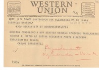 [Telegrama] 1947 mar. 28, Santiago, Chile [a] Gabriela Mistral, Monrovia, Calif., [EE.UU.]