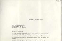 [Carta] 1963 April 8, Hack Green Road, Pound Ridge, New York, [EE.UU.] [al] Sr. Fernando Alegría, 55 Arlmonte Drive, Berkeley 7, California, [EE.UU.]