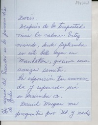 [Carta] 1975 Dec. 1, 156 East 79 th Street, New York, N. Y. 1002, [EE.UU.] [a] Ms. Doris Dana, Hildreth Lane, Bridgehampton, N.Y. 11932, [EE.UU.]