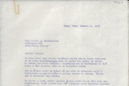 [Carta] 1963 feb. 11, Nueva York, [EE.UU.] [a la] Sra. Maruja B. Mendilaharsu, Washington 305, Montevideo, Uruguay