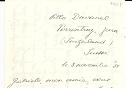 [Carta] 1954 nov. 3, Porrentruy, Suiza [a] Gabriela [Mistral]