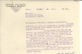 [Carta] 1944 jun. 7, Vicuña [Chile] [a] Gabriela Mistral, Petrópolis, Brasil