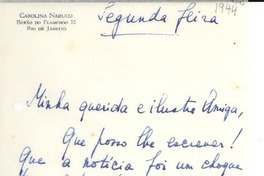 [Carta] [1944], [Rio de Janeiro, Brasil] [a] Gabriela Mistral